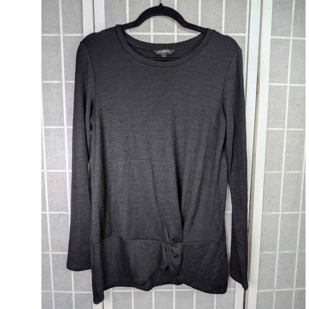 Banana Republic Womens Long Sleeve Top Small Heathered Black Twist Front Capsule